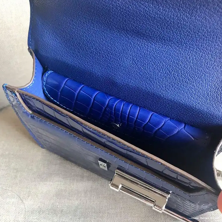 Affordable Leather Bag Palladium Hardware In Alligator Hermes Verrou Mini Chaine Blue 0505
